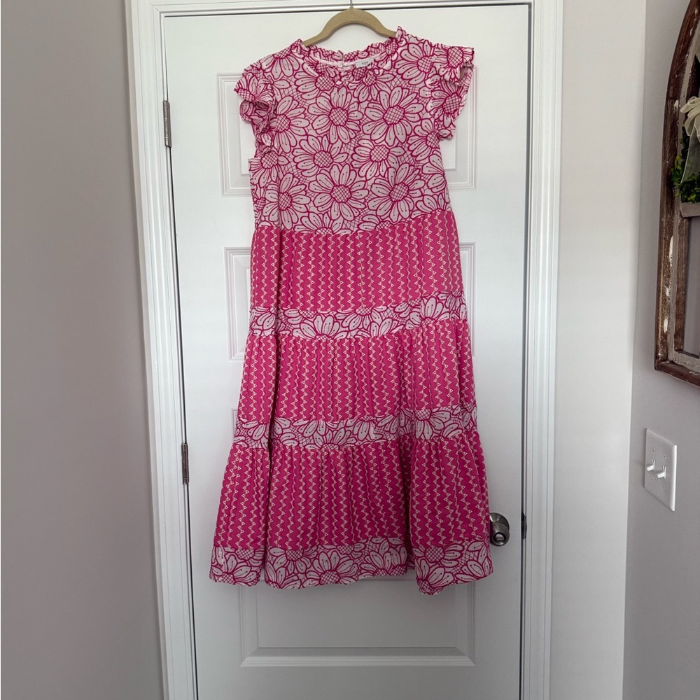 Pink and White Floral Midi Dress